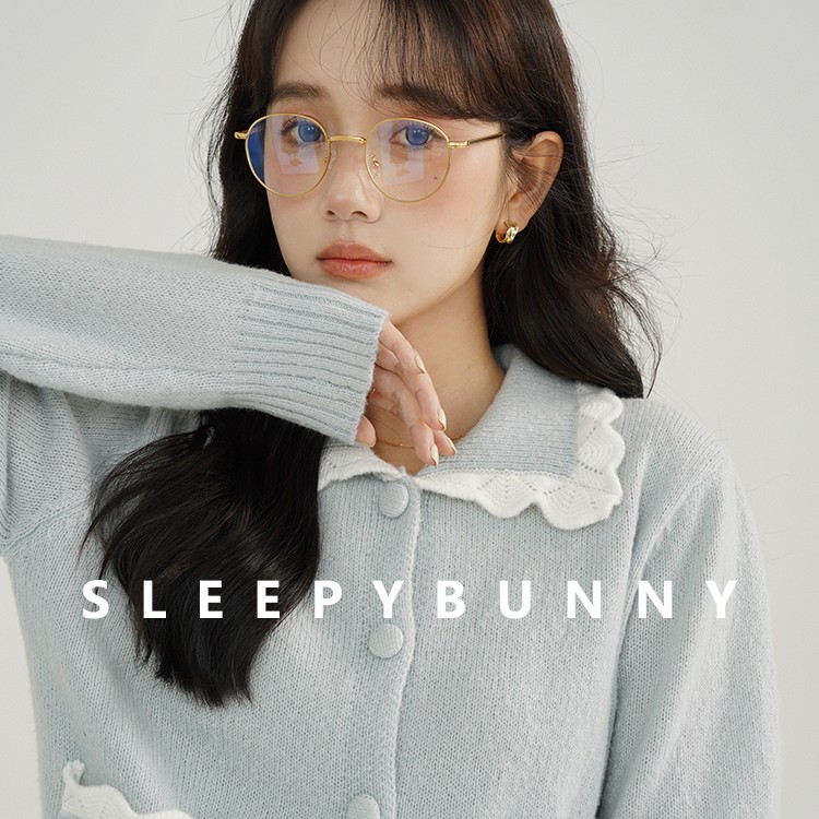 瞌睡兔「婴儿蓝」温柔风娃娃领毛衣女冬外搭小清新撞色针织开衫