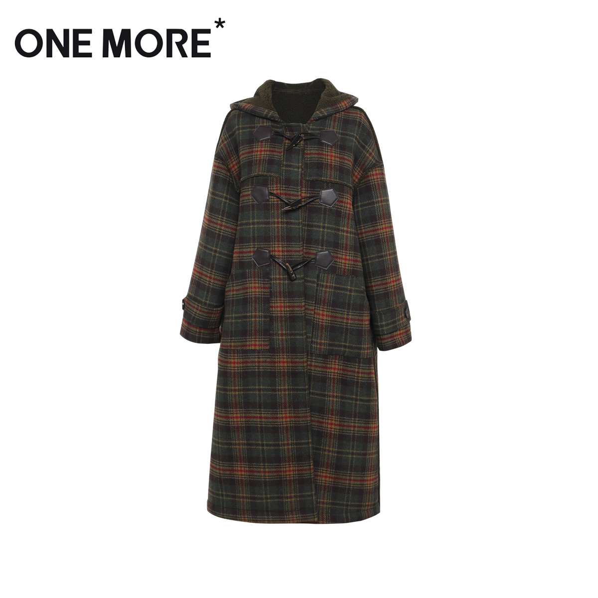 ONEMORE*2023韩版格子牛角扣大衣双面呢A1GA3300KW3539时尚