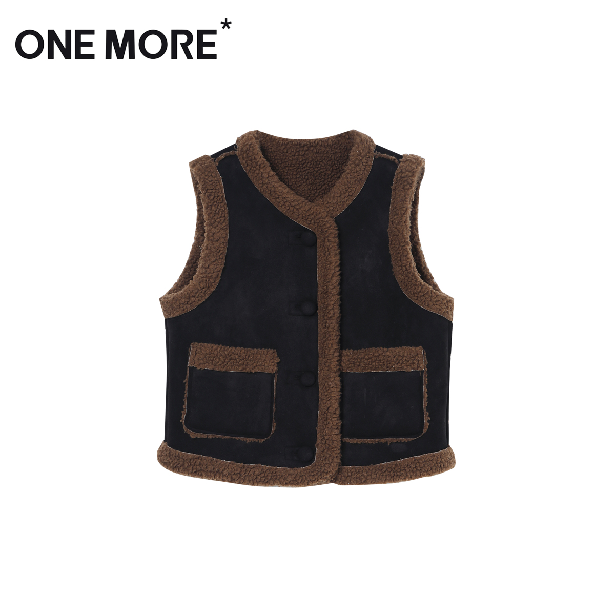 ONE MORE*秋冬季格雷系新款毛毛拼色马甲外套女A1AA3300KG321