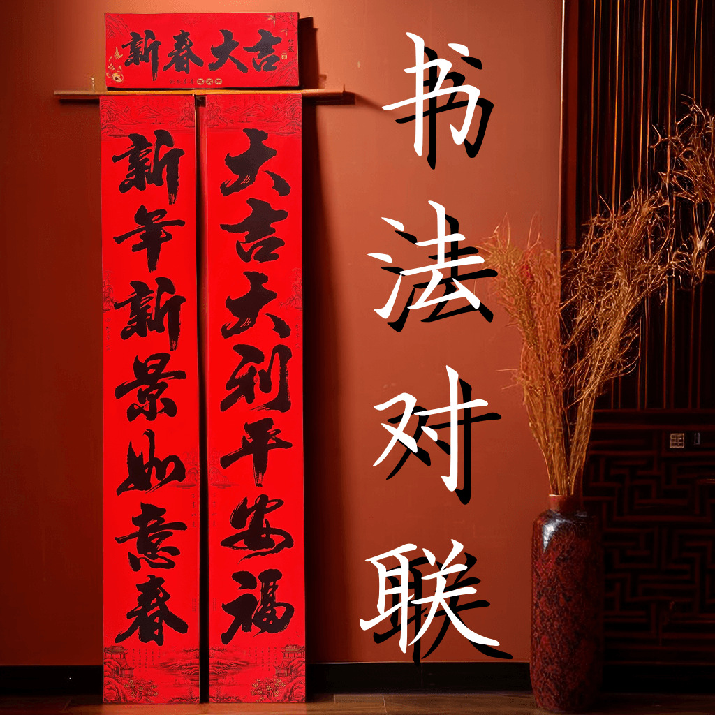 2024龙年新年春节对联 万年红书法黑字大门精品春联盒装对联
