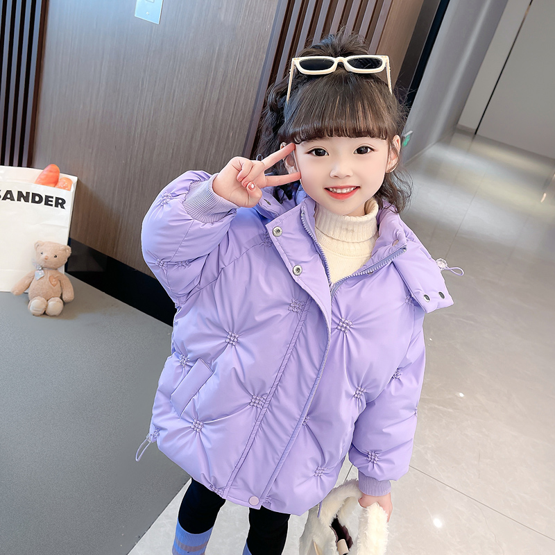 女童秋冬季棉服2023新款洋气加绒加厚棉袄4女宝宝中长款连帽棉衣3