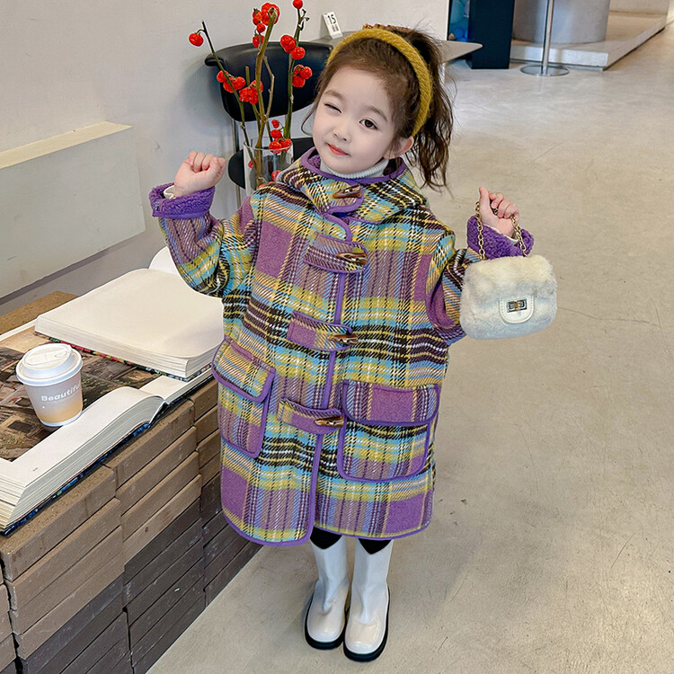 女童呢大衣2023新款秋冬季女孩韩版洋气时髦加绒羊羔毛外套秋冬装