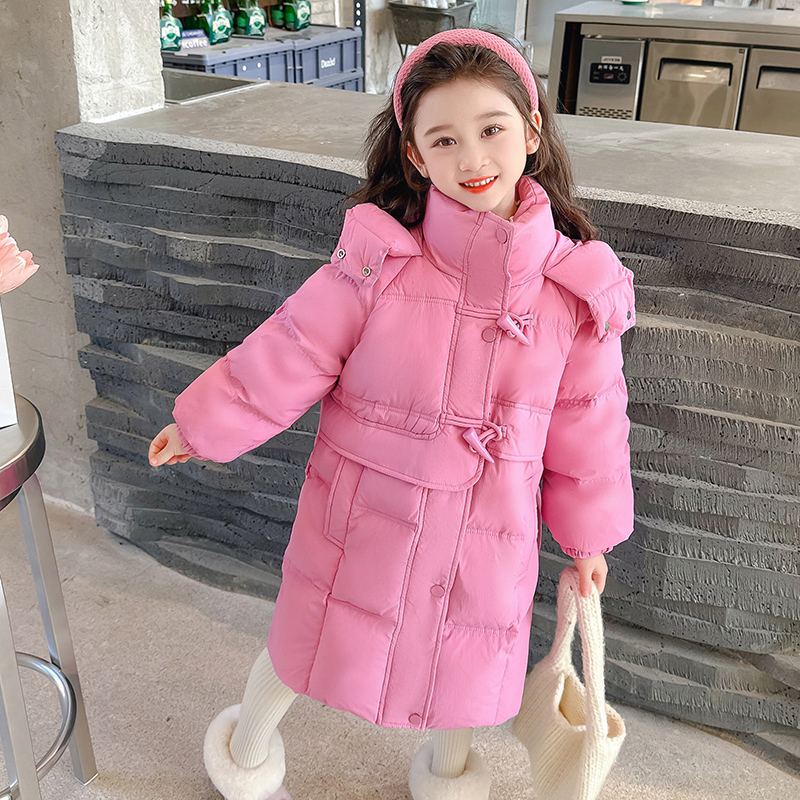 女童加厚白鸭绒羽绒服2023新款秋冬季女孩韩版洋气时髦中长款外套