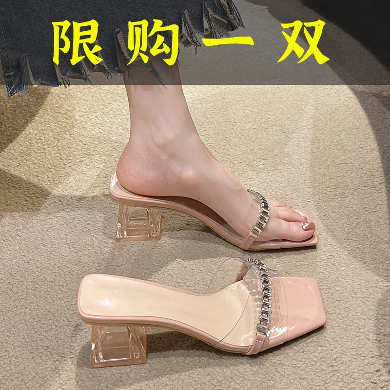 红蜻蜓牌搭小裙子的凉鞋拖女夏外穿2023年夏季新款仙女风粗跟水