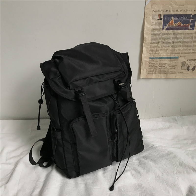 ins工装暗黑风休闲双肩包女日系原宿旅行背包男复古港风学生书包