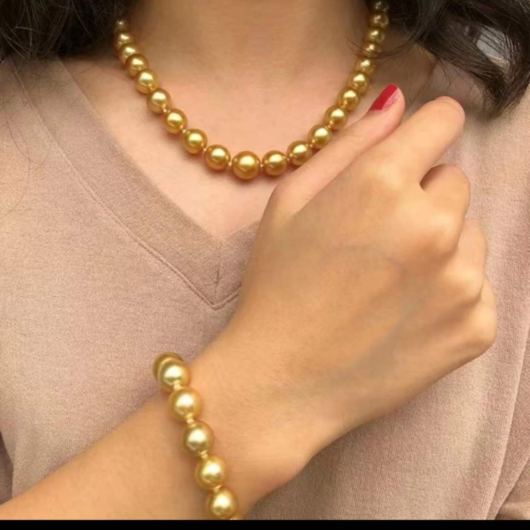 合金项链 帝王金色12mm海水金蝶有核母贝三件套妈妈素款经典时尚