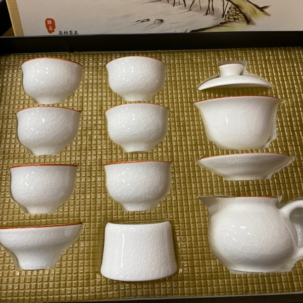 象牙白开片可养功夫茶具家用套装陶瓷盖碗中式复古客厅大号泡茶碗