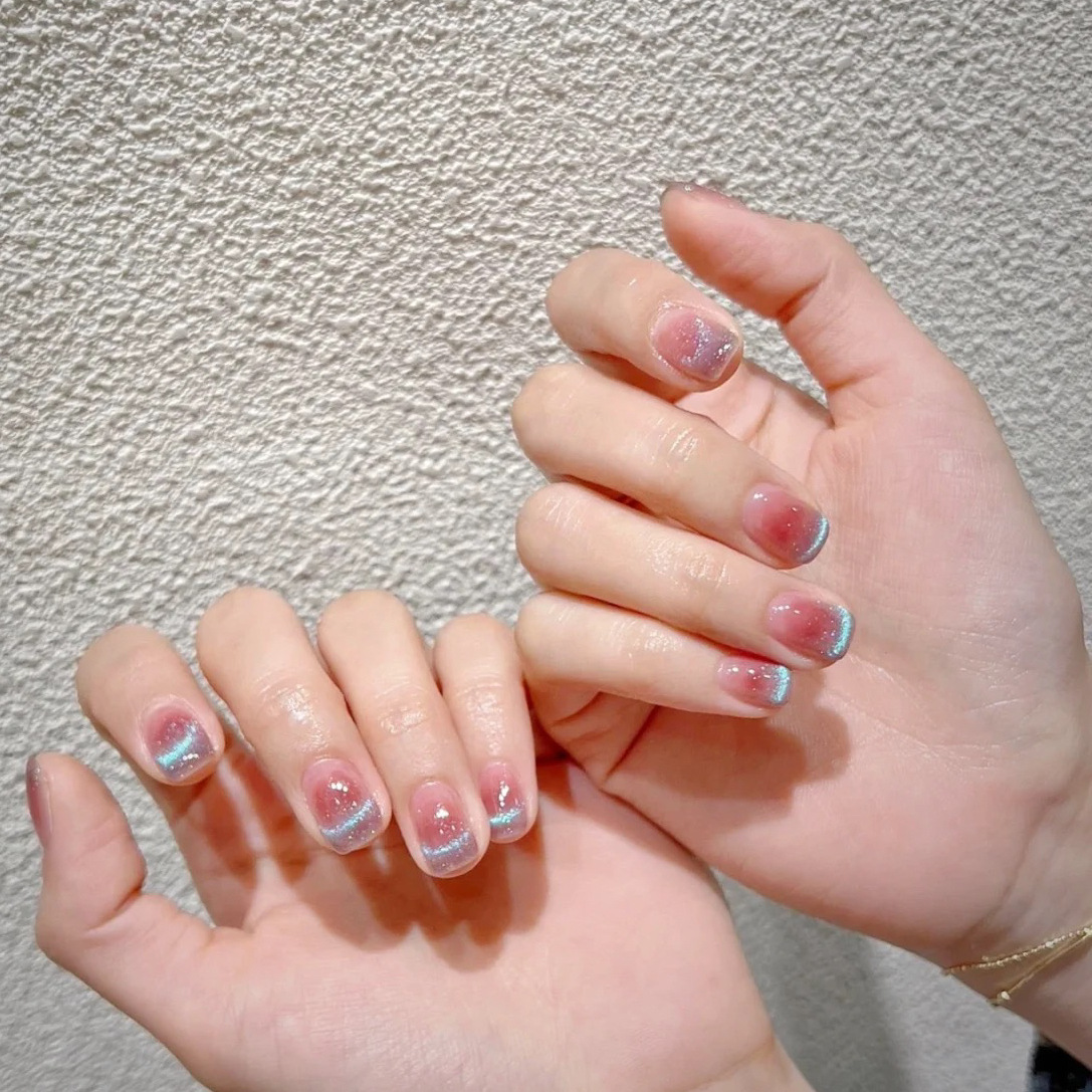 （长度可选）蓝颜知己蜜桃蓝色追光猫眼穿戴美甲可拆卸假指甲贴片