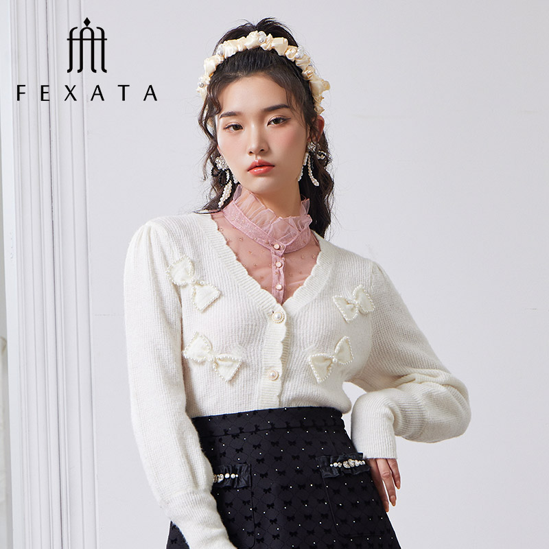 【蜜思仝】FEXATA斐格思短外套女秋甜系蝴蝶结复古针织开衫