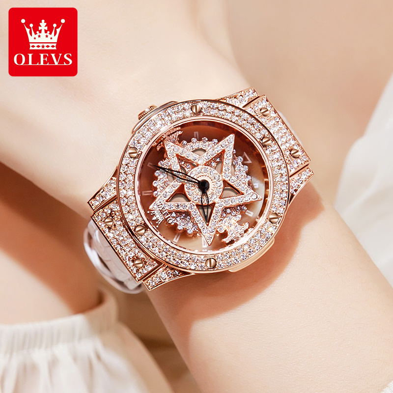 OLEVS/欧利时爆款女士手表奢华全自动防水镂空腕表时尚款五星芒星