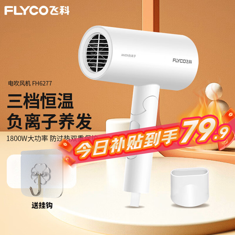 飞科不伤发家用大风力负离子护发速干折叠电吹风筒宿舍用学生6276