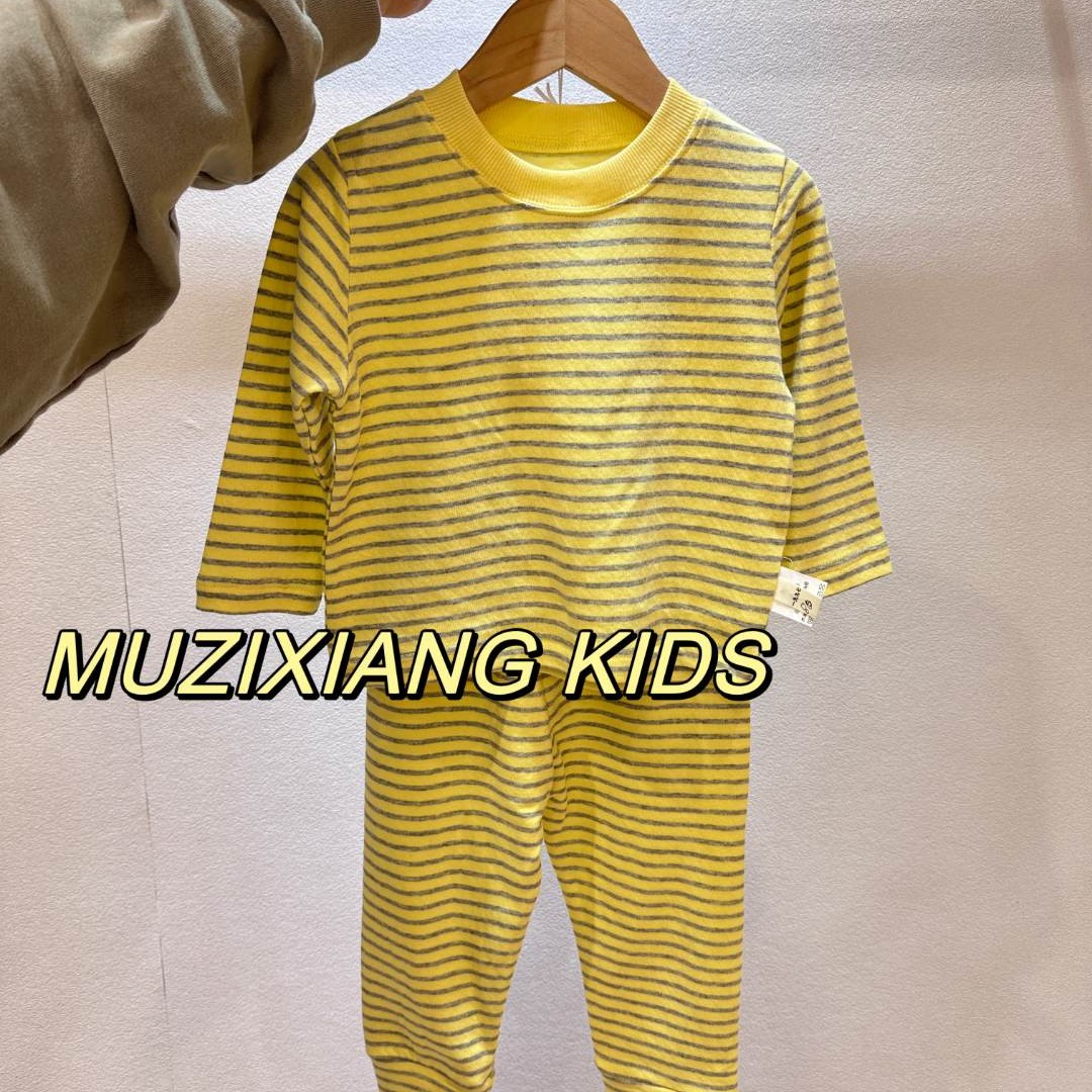 木子橡2022年木子橡1997新款舒绒棉彩色条子儿童家居服套装
