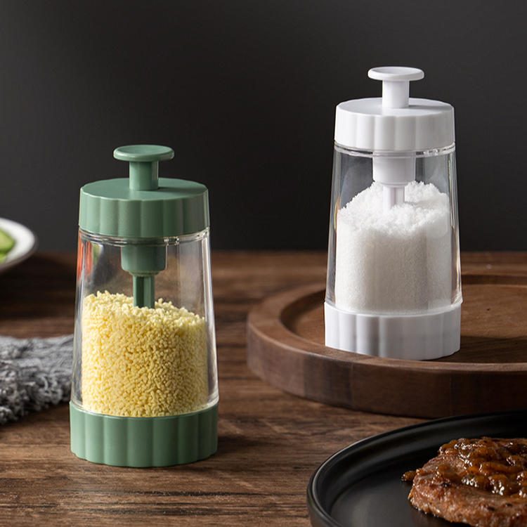 家用塑料定量调料罐组合厨房按压式计量控盐瓶烧烤撒粉调料盒套装