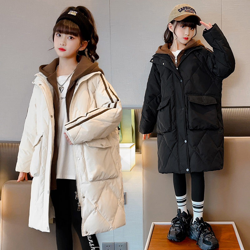 女童羽绒服2023新款冬装加厚8-15岁中大童女孩洋气冬季假两件外套
