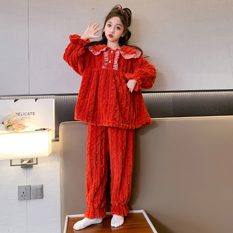 女童睡衣珊瑚绒冬季儿童加厚款法兰绒小女孩可爱家居服2023新款潮