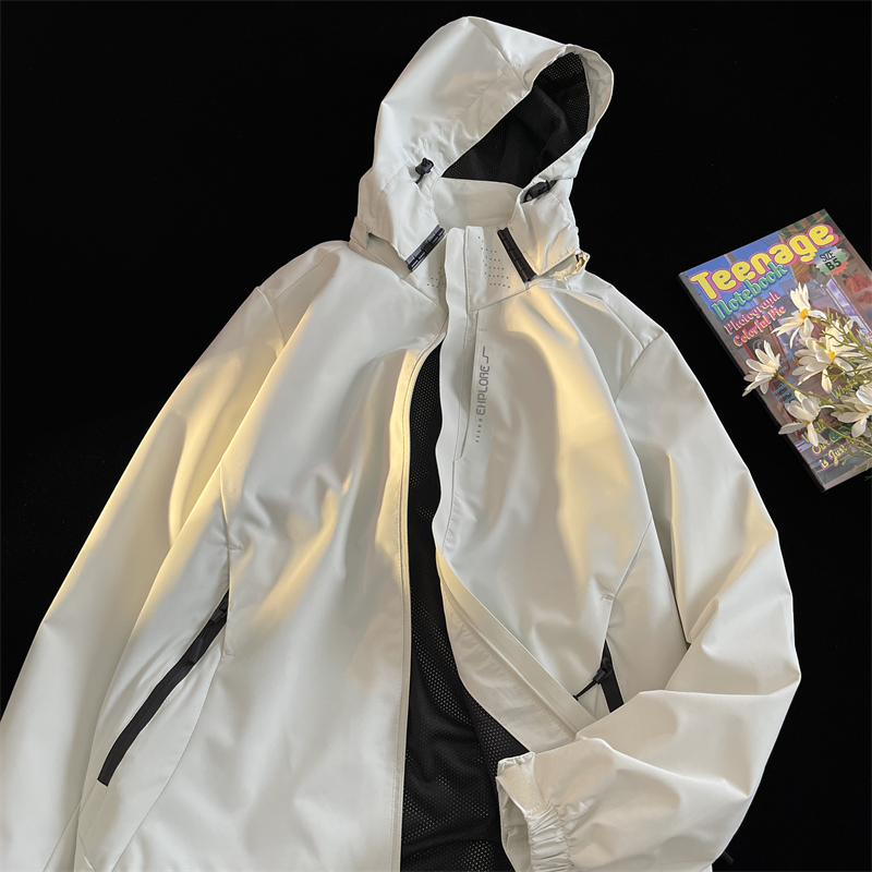 JK81 J 美式休闲潮牌黑色新款春秋季男士冲锋衣夹克宽松百搭外套