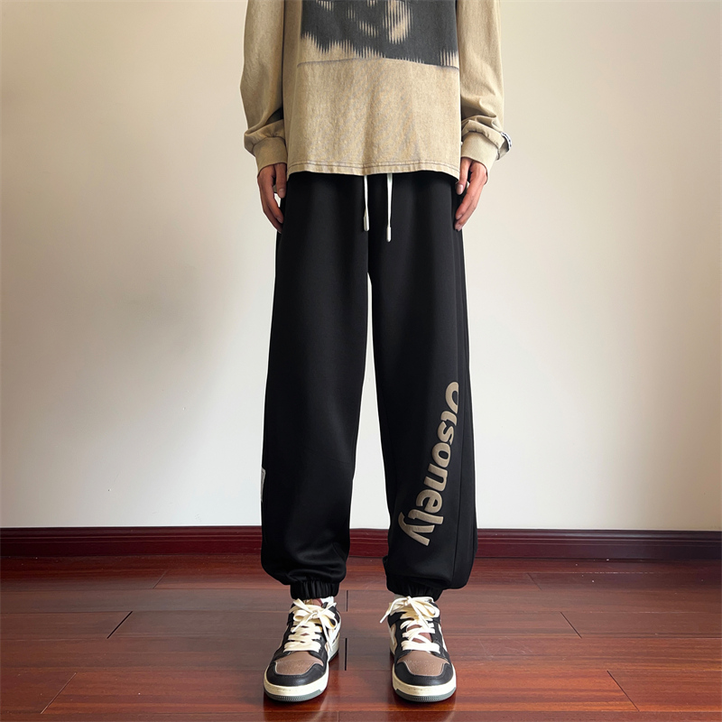 K8511 发泡字母印花裤男美式复古束脚运动裤秋季宽松裤休闲长裤