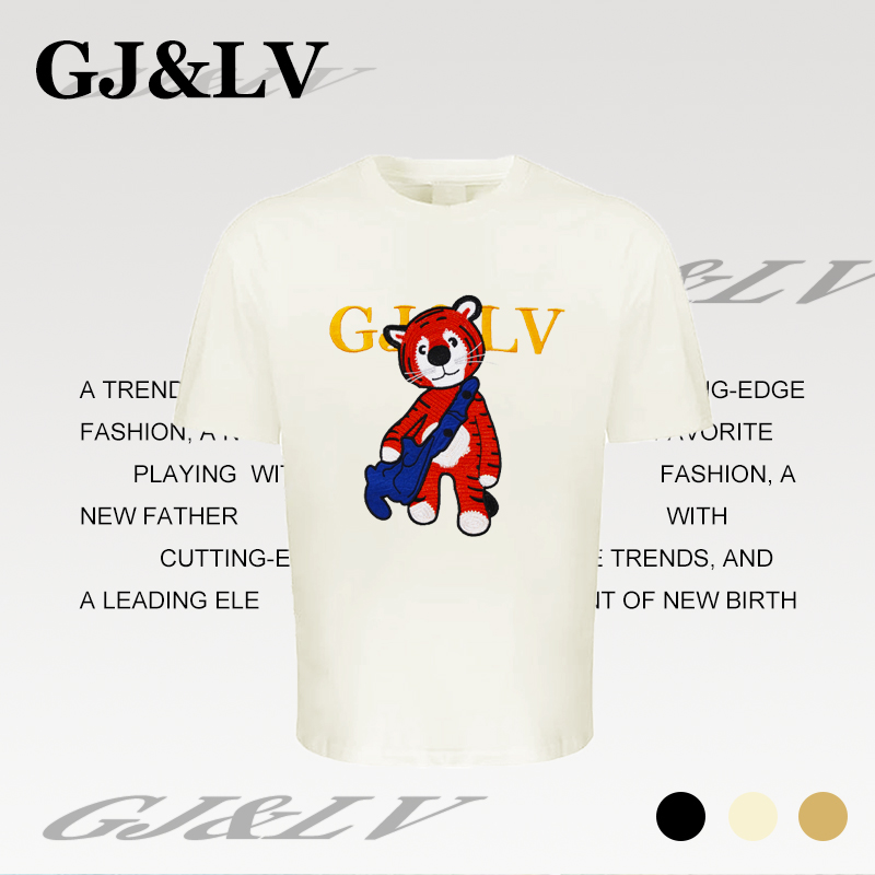 GJ&LV2908万针级刺绣歪头小老虎圆领短袖时尚百搭经典