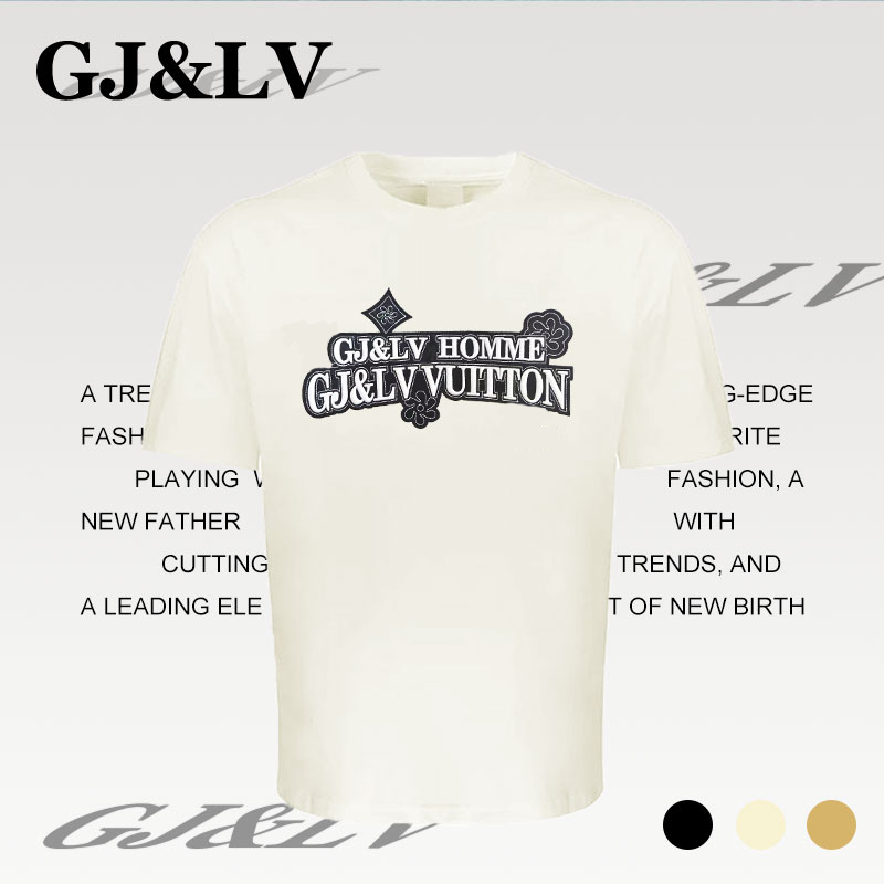 GJ&LV2939时尚贴图刺绣字母休闲圆领短袖宽松透气舒适
