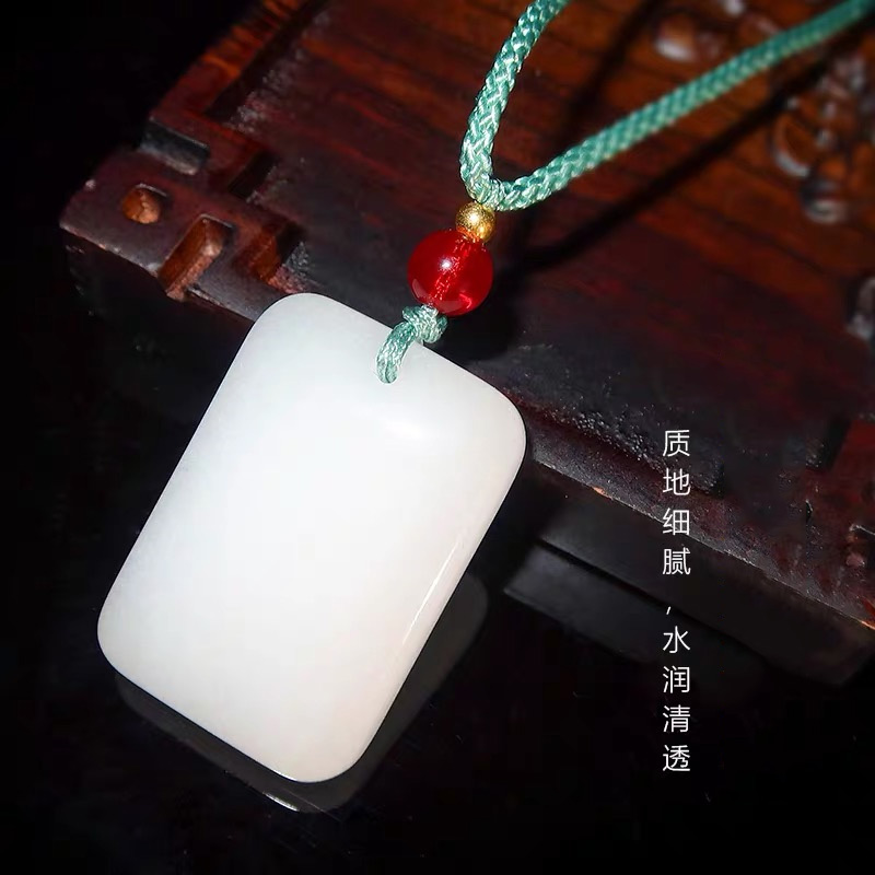88603方形羊脂白光面平安无事牌项链