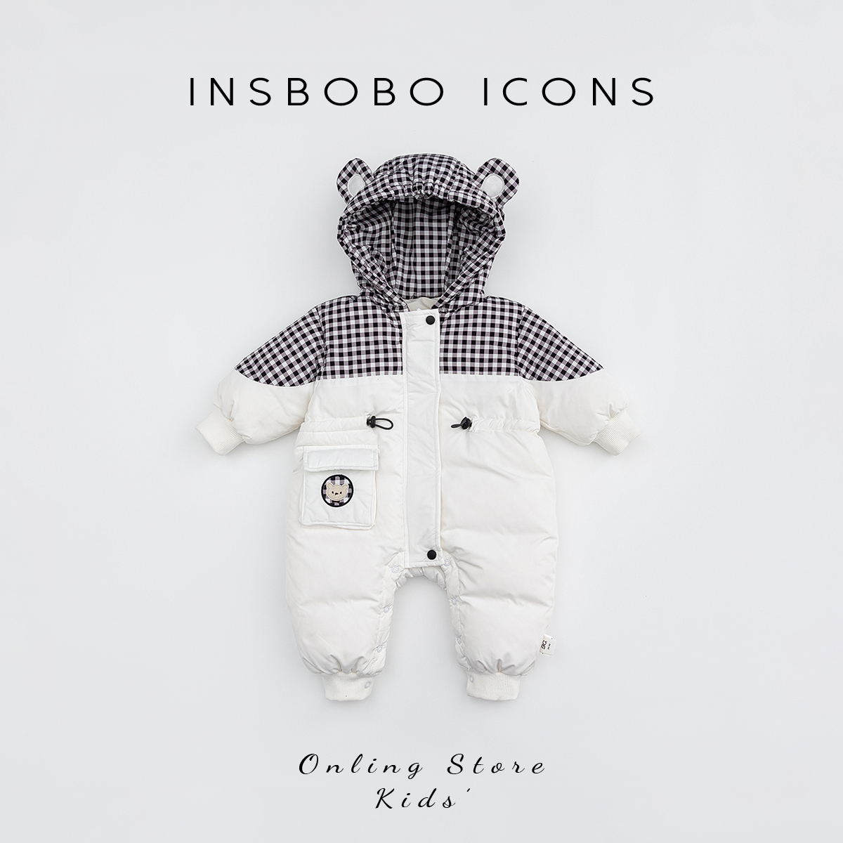 【专属】儿童羽绒连体衣格子拼接爬服冬季婴童装90白鸭绒DY-1112