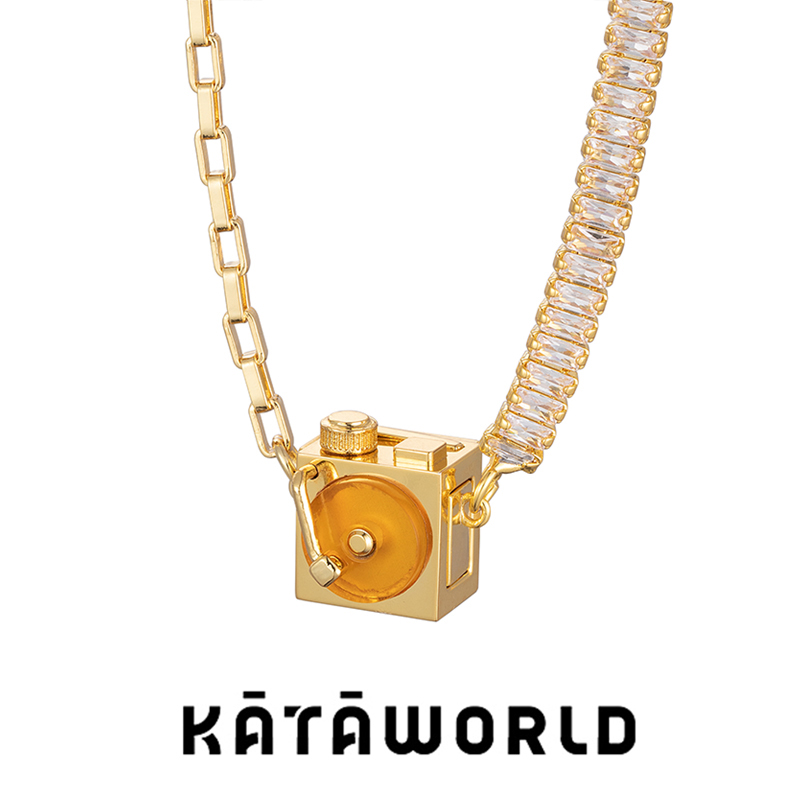 KATAWORLD 铜合金项链 【粉丝福利】金色小众唱片机磁吸项链轻奢ins