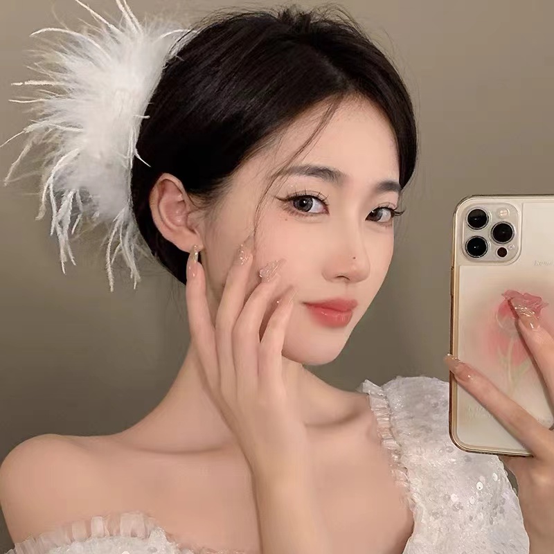 羽毛发饰 纯欲鲨鱼夹仙气抓夹高级感羽毛抓夹发夹后脑勺女头饰