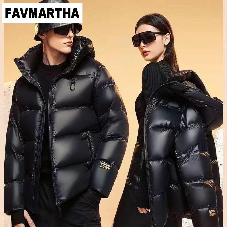 FAVMARTHA黑金羽绒服男款高端短款女款中长款情侣白鸭绒百搭保暖.
