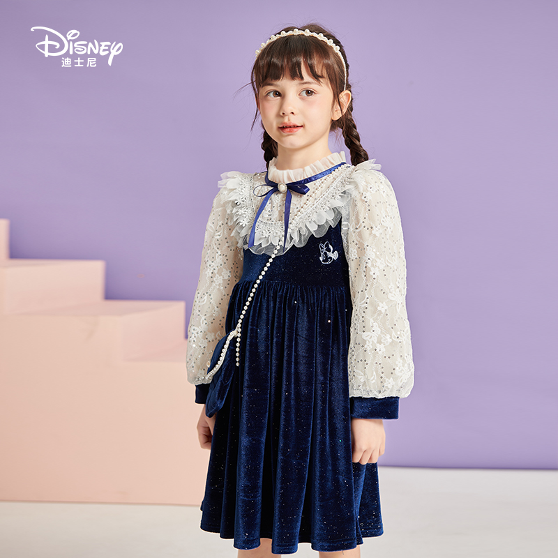 Disney/迪士尼2023春装新款女童中大童儿童洋气连衣裙XGW1ZQ211