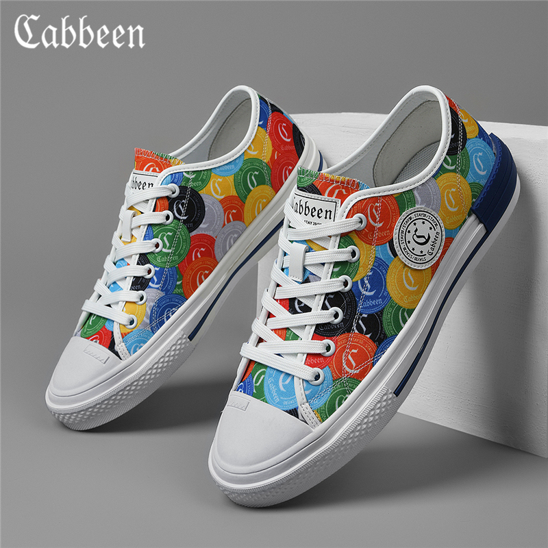 Cabbeen/卡宾时尚百搭透气休闲鞋印花小白鞋潮鞋男士板鞋低帮拼色