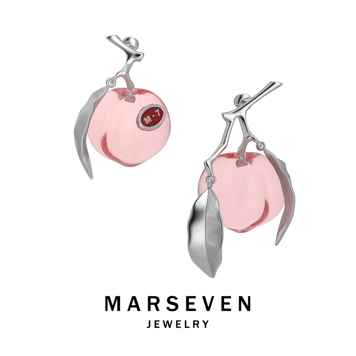 MARSEVEN 925银树脂耳饰 糖果商店系列水晶桃子耳钉萌趣个性