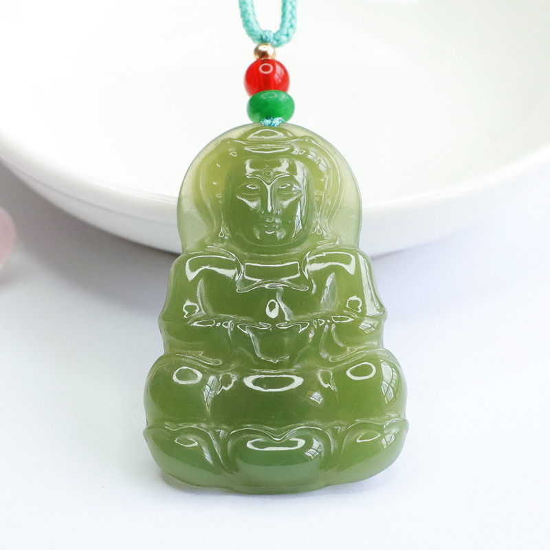 天然和田玉观音吊坠男玉挂坠青海料菩萨玉佩玉石项链女玉牌毛衣链