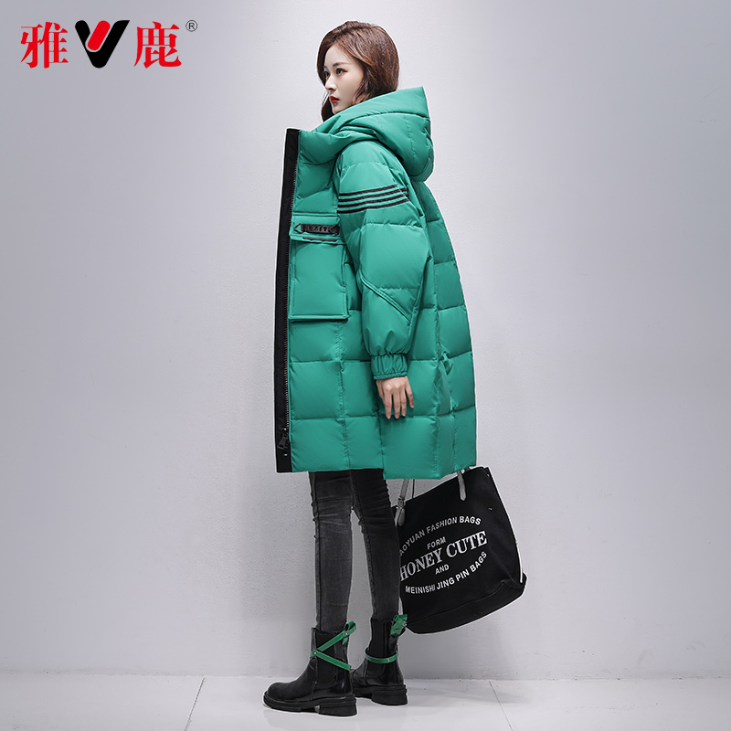 雅鹿2023年冬季新款大码羽绒服女中长款外套加厚保暖休闲外套