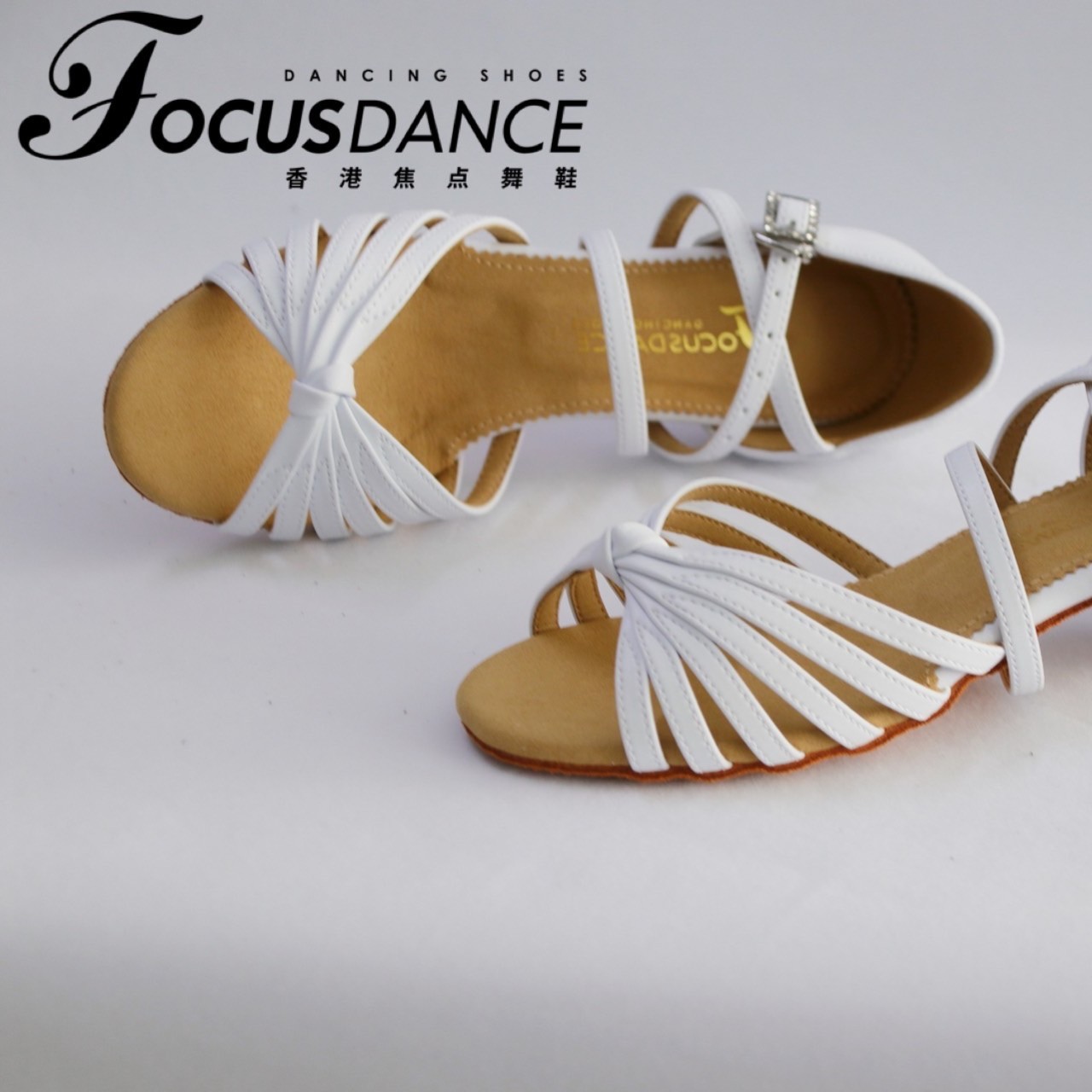 FocusDance香港焦点舞鞋少儿皮质结款小方跟3.5专业拉丁比赛练习