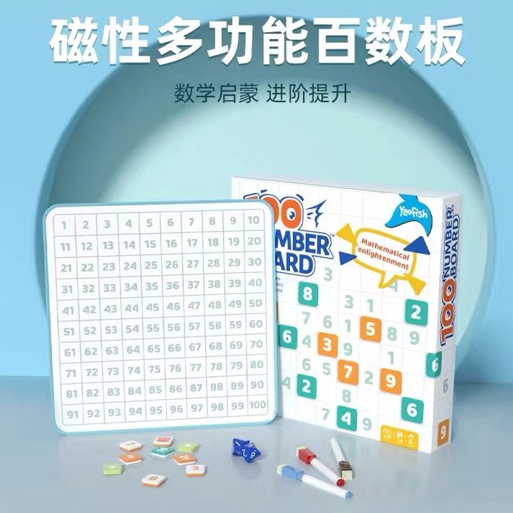 【数感启蒙】Yaofish鳐鳐鱼百数板全套（含三阶题卡）+数感方块 3+
