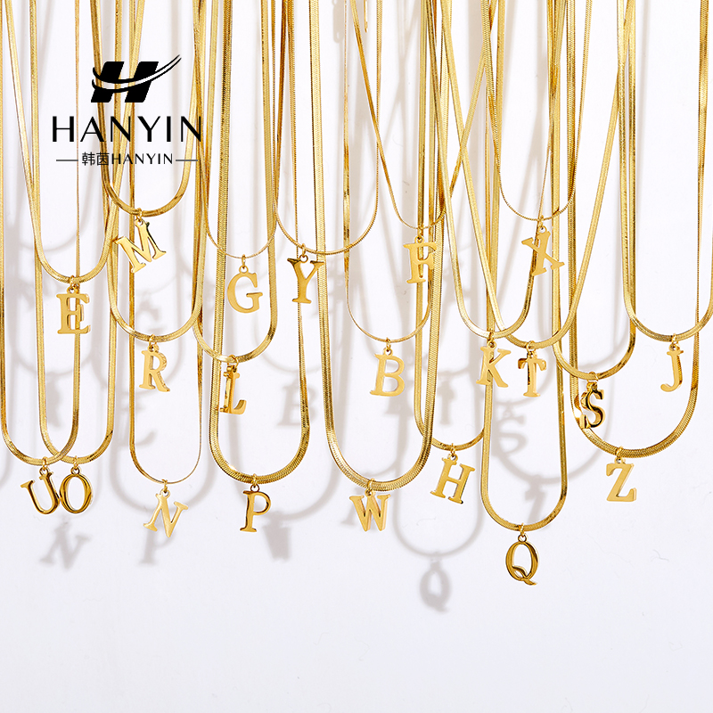 HANYIN/韩茵 钛钢项链 26字母时尚气质扁蛇链不掉色个性项链ins女