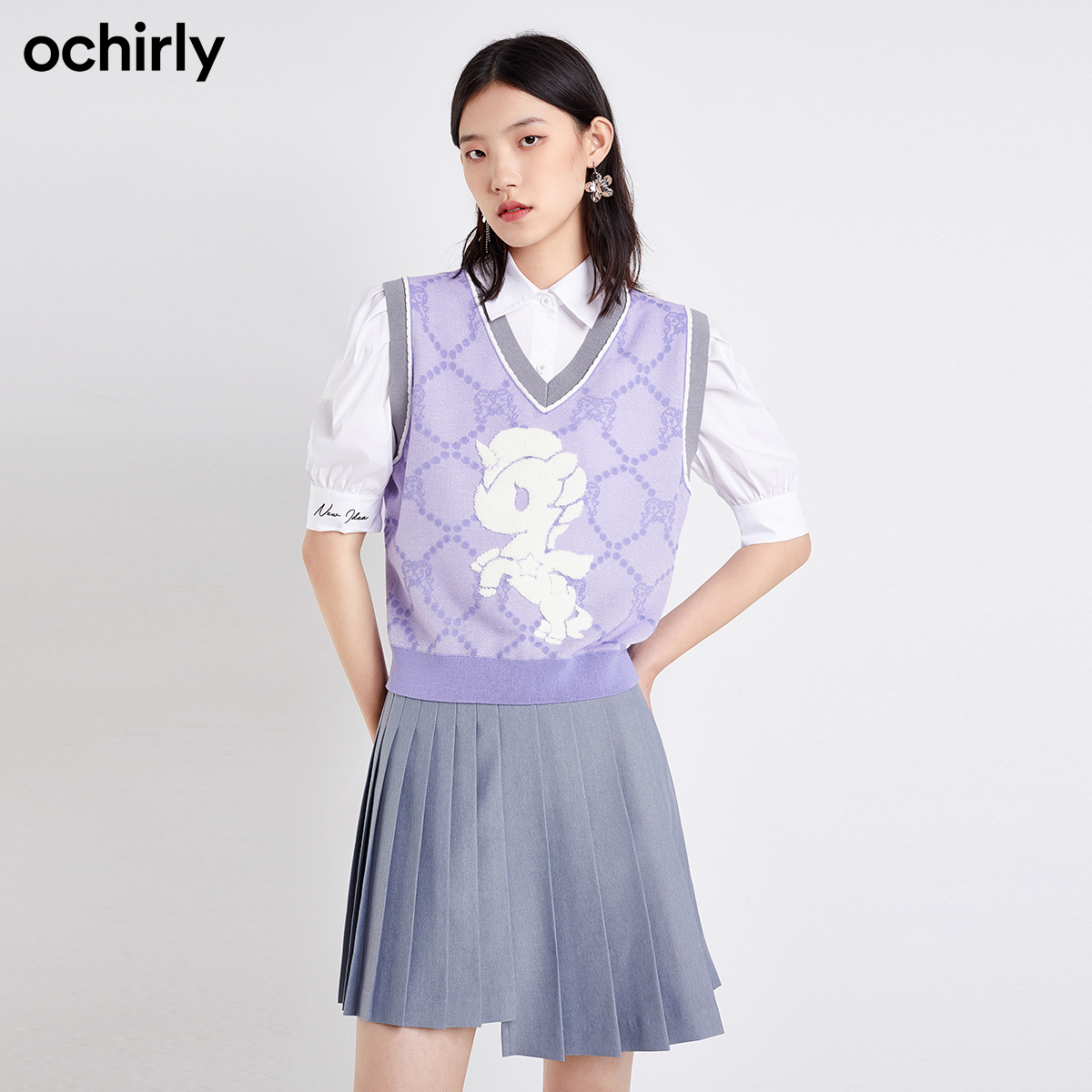 △tokidoki系列 欧时力 学院风针织背心v领毛衣