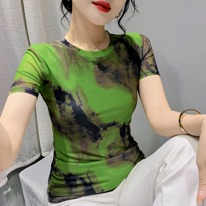 修身显瘦夏装新款洋气花色短袖上衣女气质妈妈装半袖小衫时尚潮流
