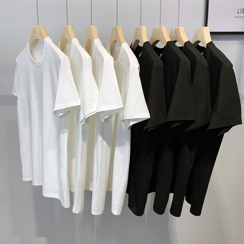 夏季男士纯色短袖T恤潮流韩版百搭纯色打底衫男日常圆领白色短袖