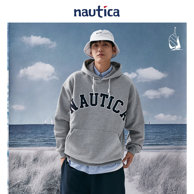 nautica jp日系cityboy大logo重磅oversize连帽休闲卫衣 KW1401