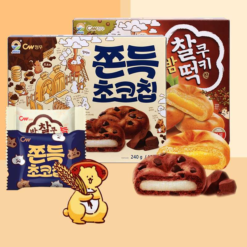 韩国进口青佑CW巧克力味240g大盒家庭装夹心打糕麻薯糯米糍糕点心