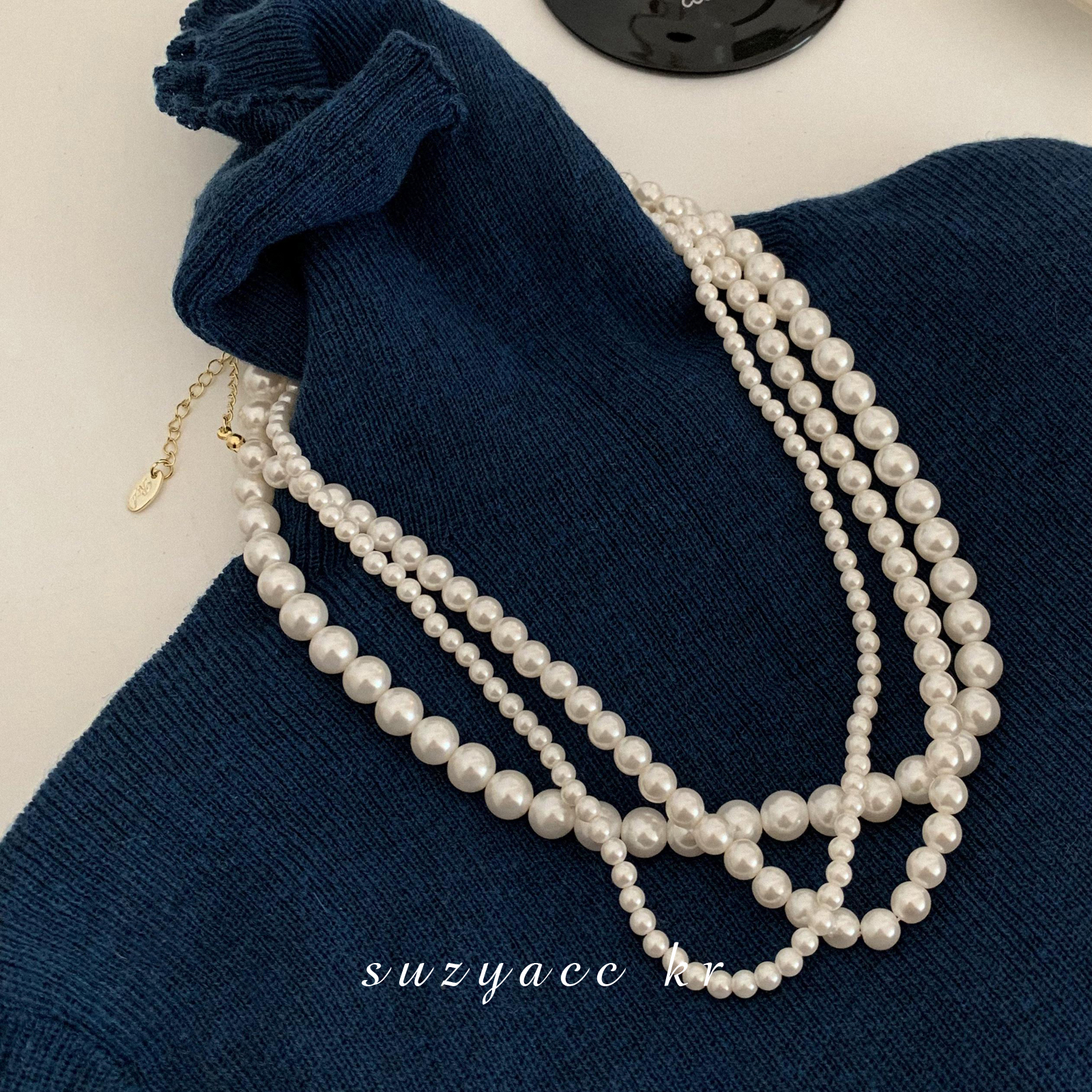 Suzyacc Kr 铜合金仿珍珠项链 法式少女项链锁骨链X0520