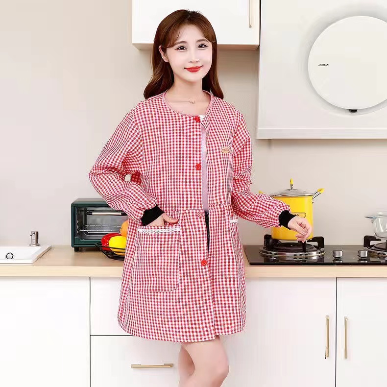 韩式正穿时尚围裙长袖棉布罩衣上班耐磨耐脏厨房做饭居家工作服