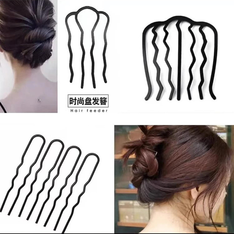 丸子头盘发神器四齿梳盘发工具插梳发梳发簪倒插形固定发夹