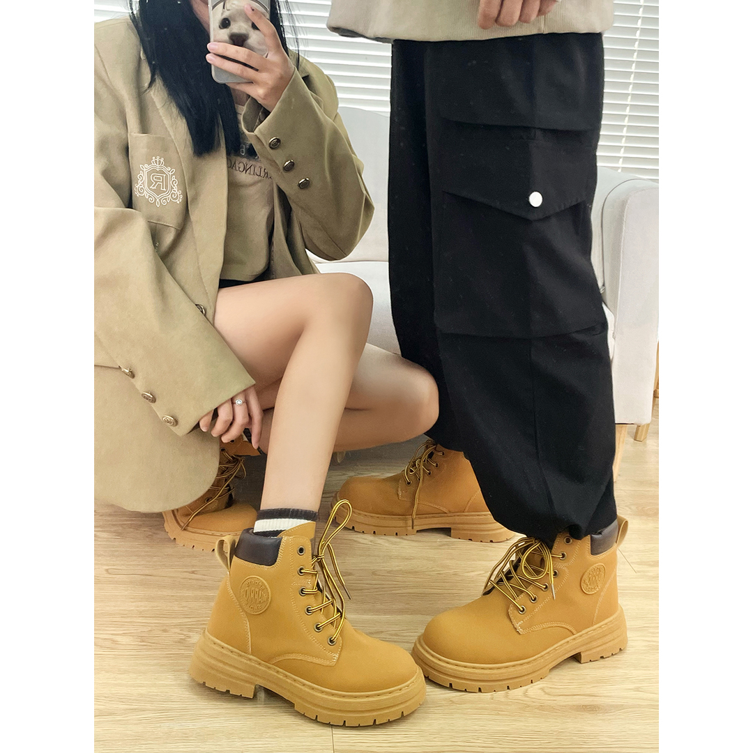回力大黄靴马丁靴女2023新款秋季今年流行的英伦风炸街爆款中筒靴