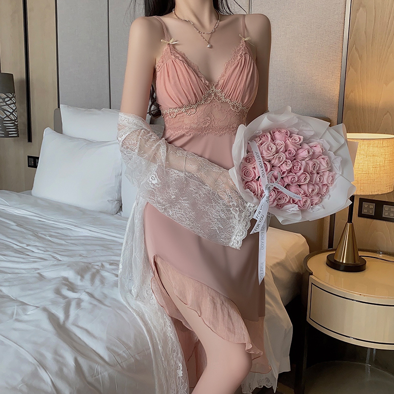 2023新款性感睡衣女春秋蕾丝吊带高级纯欲睡裙家居服可外穿套装
