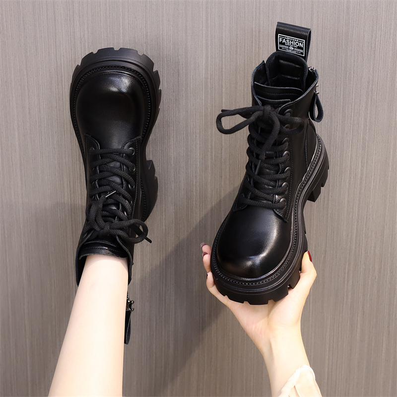 品牌断码真皮增高马丁靴秋冬季爆款英伦风短靴女加绒厚底马丁靴女