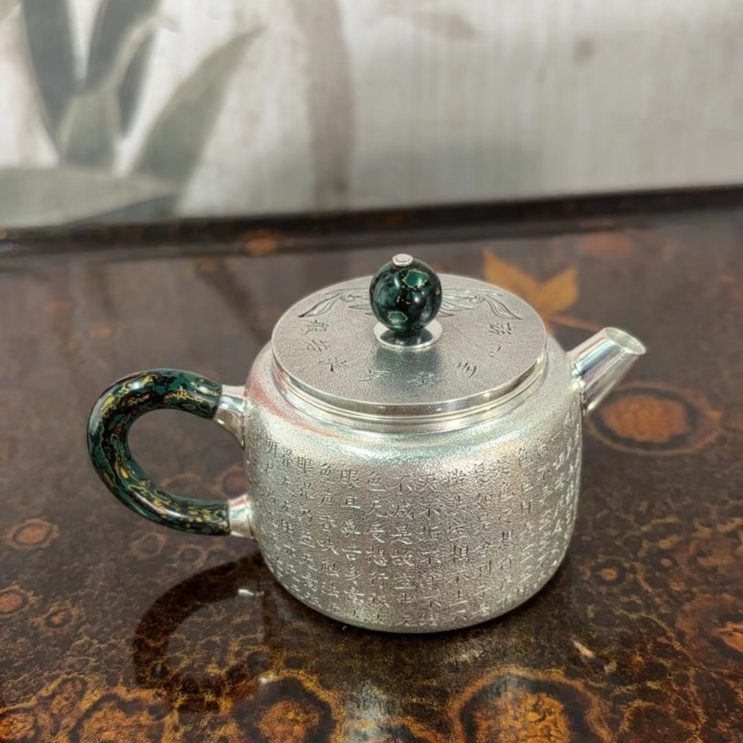 银壶大魔王漆把漆钮麻纹錾刻心经桶形小小壶MJYXA11313