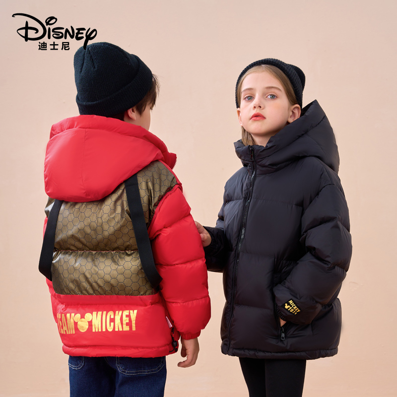 Disney/迪士尼儿童黑色金标羽绒服蓄热加厚连帽外套XPE4SU058【ZY】