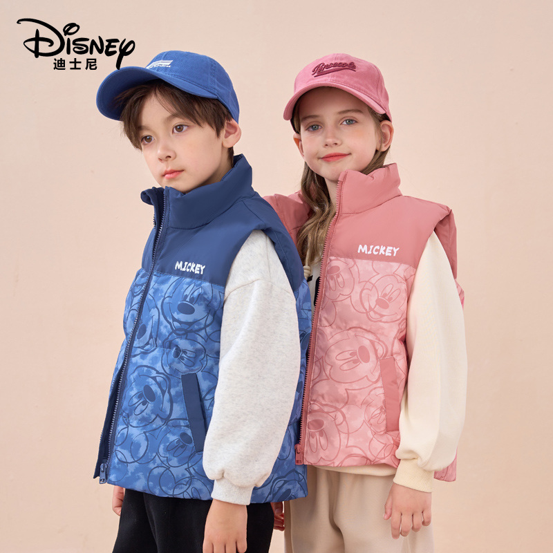 【Disney/迪士尼羽绒服旗舰店】儿童立领印花洋气羽绒马甲XPE3SU008
